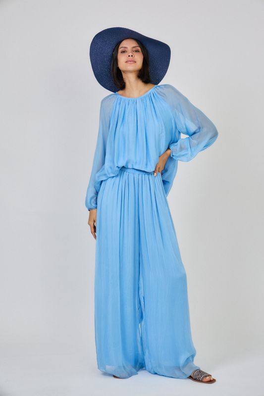 Sofia silke bluse turkis