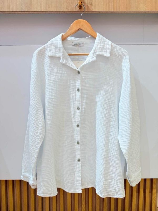 Krepp bluse oversize hvit