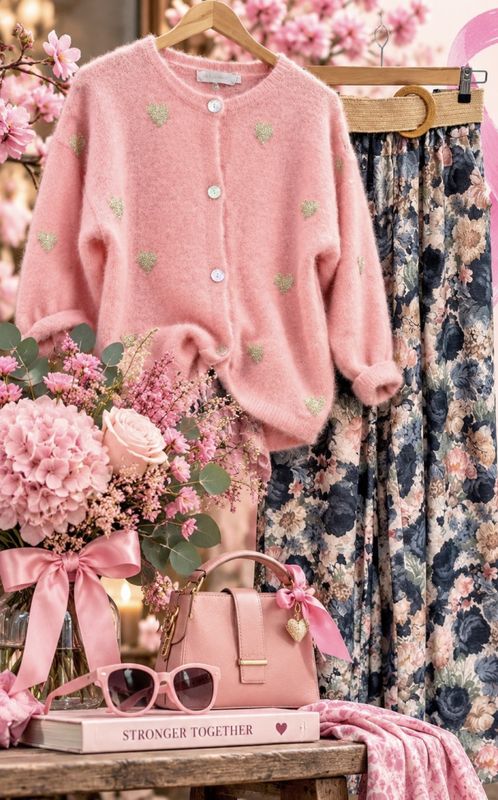 Cardigan med små hjerter rosa
